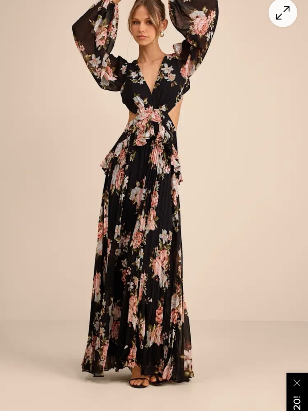 Lulu's Black Maxi Dress with Pink Floral Print